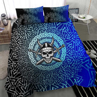 Viking Skull Bedding Set with Horned Helmet and Swords Nordic Warrior Tribute - Wonder Print Shop