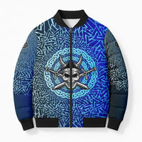 Viking Skull Bomber Puffer Jacket with Horned Helmet and Swords Nordic Warrior Tribute - Wonder Print Shop