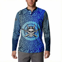 Viking Skull Button Sweatshirt with Horned Helmet and Swords Nordic Warrior Tribute - Wonder Print Shop