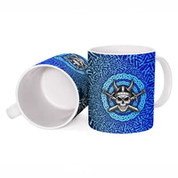 Viking Skull Ceramic Mug with Horned Helmet and Swords Nordic Warrior Tribute - Wonder Print Shop