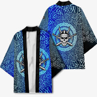 Viking Skull Kimono with Horned Helmet and Swords Nordic Warrior Tribute - Wonder Print Shop