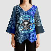 Viking Skull Kimono Sleeve Blouse with Horned Helmet and Swords Nordic Warrior Tribute - Wonder Print Shop