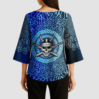 Viking Skull Kimono Sleeve Blouse with Horned Helmet and Swords Nordic Warrior Tribute - Wonder Print Shop