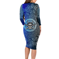 Viking Skull Long Sleeve Bodycon Dress with Horned Helmet and Swords Nordic Warrior Tribute - Wonder Print Shop