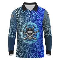 Viking Skull Long Sleeve Polo Shirt with Horned Helmet and Swords Nordic Warrior Tribute - Wonder Print Shop