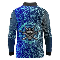 Viking Skull Long Sleeve Polo Shirt with Horned Helmet and Swords Nordic Warrior Tribute - Wonder Print Shop