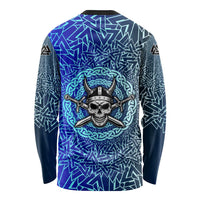 Viking Skull Long Sleeve Shirt with Horned Helmet and Swords Nordic Warrior Tribute - Wonder Print Shop