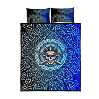Viking Skull Quilt Bed Set with Horned Helmet and Swords Nordic Warrior Tribute - Wonder Print Shop