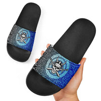 Viking Skull Slide Sandals with Horned Helmet and Swords Nordic Warrior Tribute - Wonder Print Shop