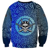 Viking Skull Sweatshirt with Horned Helmet and Swords Nordic Warrior Tribute - Wonder Print Shop