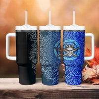 Viking Skull Tumbler With Handle with Horned Helmet and Swords Nordic Warrior Tribute - Wonder Print Shop