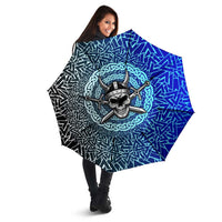 Viking Skull Umbrella with Horned Helmet and Swords Nordic Warrior Tribute - Wonder Print Shop