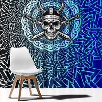 Viking Skull Window Curtain with Horned Helmet and Swords Nordic Warrior Tribute - Wonder Print Shop