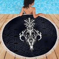 Runic Skull Beach Blanket with Nordic Symbols and Knot Pattern Viking Heritage Tribute - Wonder Print Shop