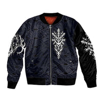 Runic Skull Bomber Jacket with Nordic Symbols and Knot Pattern Viking Heritage Tribute - Wonder Print Shop