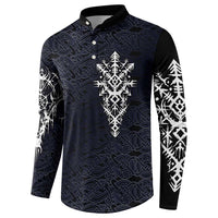 Runic Skull Button Sweatshirt with Nordic Symbols and Knot Pattern Viking Heritage Tribute - Wonder Print Shop