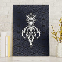 Runic Skull Canvas Wall Art with Nordic Symbols and Knot Pattern Viking Heritage Tribute - Wonder Print Shop