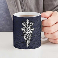 Runic Skull Ceramic Mug with Nordic Symbols and Knot Pattern Viking Heritage Tribute - Wonder Print Shop