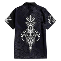 Runic Skull Family Matching Off Shoulder Short Dress and Hawaiian Shirt with Nordic Symbols and Knot Pattern Viking Heritage Tribute - Wonder Print Shop
