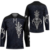 Runic Skull Hockey Jersey with Nordic Symbols and Knot Pattern Viking Heritage Tribute - Wonder Print Shop