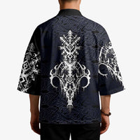 Runic Skull Kimono with Nordic Symbols and Knot Pattern Viking Heritage Tribute - Wonder Print Shop