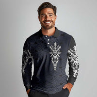 Runic Skull Long Sleeve Polo Shirt with Nordic Symbols and Knot Pattern Viking Heritage Tribute - Wonder Print Shop