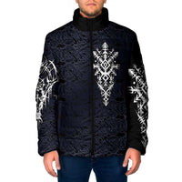 Runic Skull Padded Jacket with Nordic Symbols and Knot Pattern Viking Heritage Tribute - Wonder Print Shop