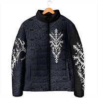 Runic Skull Padded Jacket with Nordic Symbols and Knot Pattern Viking Heritage Tribute - Wonder Print Shop