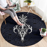 Runic Skull Round Carpet with Nordic Symbols and Knot Pattern Viking Heritage Tribute - Wonder Print Shop