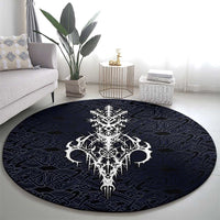 Runic Skull Round Carpet with Nordic Symbols and Knot Pattern Viking Heritage Tribute - Wonder Print Shop