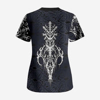 Runic Skull Scrub Top with Nordic Symbols and Knot Pattern Viking Heritage Tribute - Wonder Print Shop
