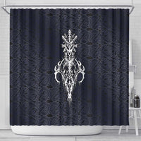 Runic Skull Shower Curtain with Nordic Symbols and Knot Pattern Viking Heritage Tribute - Wonder Print Shop