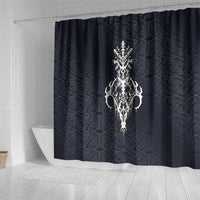 Runic Skull Shower Curtain with Nordic Symbols and Knot Pattern Viking Heritage Tribute - Wonder Print Shop