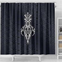 Runic Skull Shower Curtain with Nordic Symbols and Knot Pattern Viking Heritage Tribute - Wonder Print Shop