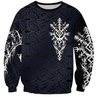 Runic Skull Sweatshirt with Nordic Symbols and Knot Pattern Viking Heritage Tribute - Wonder Print Shop