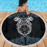 Viking Vegvisir Symbol Beach Blanket with Runes and Intricate Knotwork Norse Protection Tribute - Wonder Print Shop