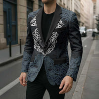 Viking Vegvisir Symbol Blazer with Runes and Intricate Knotwork Norse Protection Tribute - Wonder Print Shop