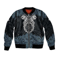 Viking Vegvisir Symbol Bomber Jacket with Runes and Intricate Knotwork Norse Protection Tribute - Wonder Print Shop