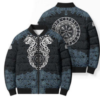 Viking Vegvisir Symbol Bomber Puffer Jacket with Runes and Intricate Knotwork Norse Protection Tribute - Wonder Print Shop