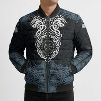 Viking Vegvisir Symbol Bomber Puffer Jacket with Runes and Intricate Knotwork Norse Protection Tribute - Wonder Print Shop