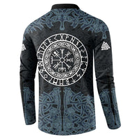 Viking Vegvisir Symbol Button Sweatshirt with Runes and Intricate Knotwork Norse Protection Tribute - Wonder Print Shop