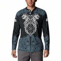 Viking Vegvisir Symbol Button Sweatshirt with Runes and Intricate Knotwork Norse Protection Tribute - Wonder Print Shop