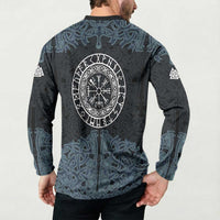 Viking Vegvisir Symbol Button Sweatshirt with Runes and Intricate Knotwork Norse Protection Tribute - Wonder Print Shop