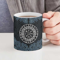 Viking Vegvisir Symbol Ceramic Mug with Runes and Intricate Knotwork Norse Protection Tribute - Wonder Print Shop