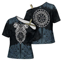 Viking Vegvisir Symbol Cross Shoulder Shirt with Runes and Intricate Knotwork Norse Protection Tribute - Wonder Print Shop