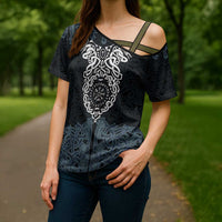 Viking Vegvisir Symbol Cross Shoulder Shirt with Runes and Intricate Knotwork Norse Protection Tribute - Wonder Print Shop