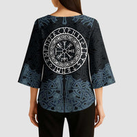 Viking Vegvisir Symbol Kimono Sleeve Blouse with Runes and Intricate Knotwork Norse Protection Tribute - Wonder Print Shop