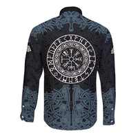 Viking Vegvisir Symbol Long Sleeve Button Shirt with Runes and Intricate Knotwork Norse Protection Tribute - Wonder Print Shop