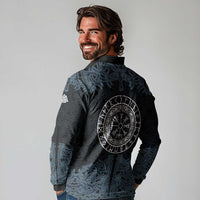Viking Vegvisir Symbol Long Sleeve Polo Shirt with Runes and Intricate Knotwork Norse Protection Tribute - Wonder Print Shop
