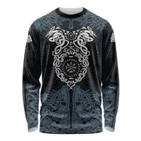 Viking Vegvisir Symbol Long Sleeve Shirt with Runes and Intricate Knotwork Norse Protection Tribute - Wonder Print Shop